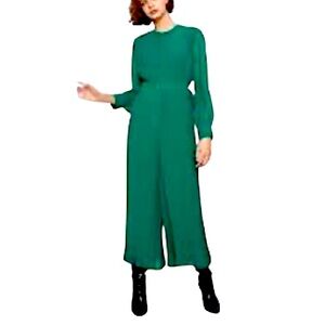 Zara Long Sleeve Green Pleated Jumpsuit Size S